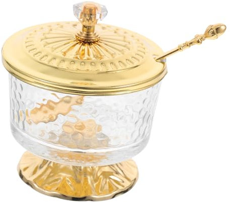 BESTOYARD Azucarero Con Tapa De Vidrio y Hierro Estilo Europeo, Tarro Pequeño Para Sal y Condimentos, Transparente, Almacenamiento Multifuncional Para Cocina y Sala, Set Decorativo