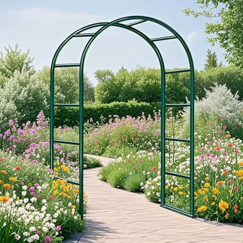 Arche de Jardin en Métal Fer Antirouille, Arche Rosier de Robuste pour Plante Grimpante, Décoration de Cérémonie Fête, 80cm 140cm 180cm 200cm 240cm 280cm 300cm 350cm(Green,W140 X H230cm)