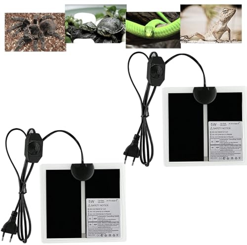 FIPASEN Terrarium Heizmatte, 2 Stück Reptil Heizmatten mit Temperaturregelung für Reptilien Schildkröten Schlangen Eidechse Gecko Einsiedlerkrebs Amphibien - Abnehmbares Heizkissen (5W, 15x14CM)