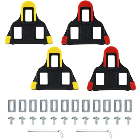 4 Stück Shimano SPD & SPD SL Kompatible Cleats - Hochleistung Pedalklampe mit Anti-Rutsch Design für Rennrad, MTB & Indoor-Biking (Rot/Gelb)