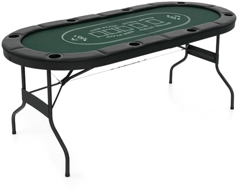 FANTASK Pokertisch für 8 Spieler, Faltbarer Spieltisch mit Getränkehaltern und gepolsterter Armauflage, Roulette Tisch für Blackjack, Texas (Grün)