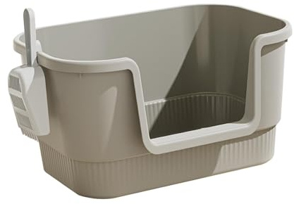 Extra Large Open Litter Box with High Sides for Cats - Jumbo Kitty Litter Pan Cat Toilet Sandbox for All Types of Cat Litter- Gray