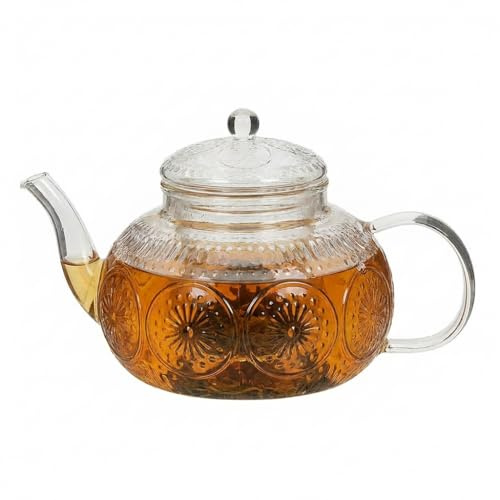 Glass Teapot with Infuser Vintage Style Mandala Embossed Loose Leaf Tea Pot | Alfresco Dining, Entertaining, Glassware Gift, Hand Wash Only, 700ml