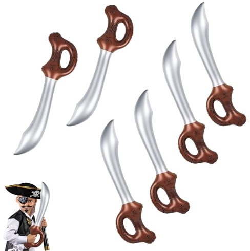 YINGLUOEU 6 Pezzi Spade Gonfiabili 60CM Gonfiabile per Bambini Spada Pirata Spada Giocattolo Pirata di Plastica per Halloween, Costumi di Halloween, Cosplay, Feste