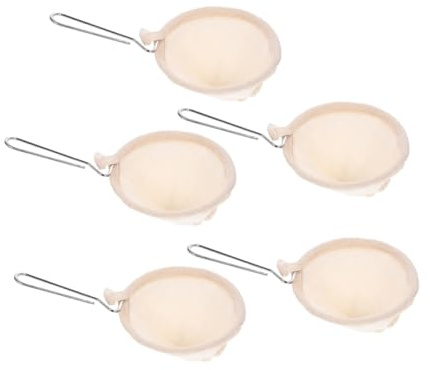 EPIGEIST 5 Piezas Bolsa Filtro Café Reutilizable de Franela con Mango Acero Inoxidable Malla Fina para Infusión de Café Té y Leche de Portátil y Ergonómica para Hogar y Viaje