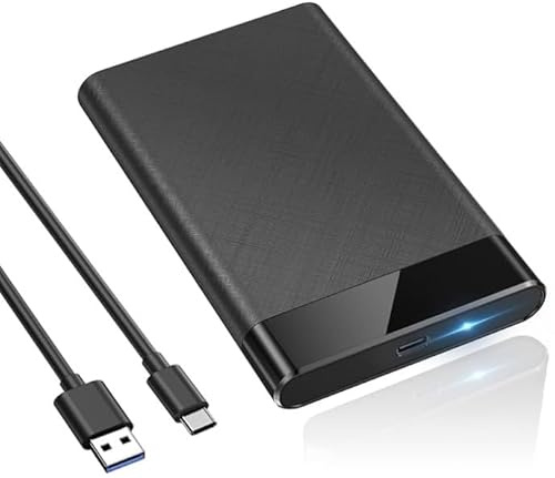 Boitier Disque Dur 2,5 6Gbps USB C Boîtier Externe 3.1 Gen 2 Type C pour SATA HDD et SSD et 7mm/9.5mm SATA III II I UASP Trim Accelerated Câble USB C 3.1 Inclus Noir sans Outils Noir, Schwarz
