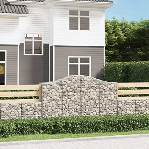HaoChrymec Gabion de Jardin, 5 Pièces en Fer Galvanisé, Structure Arched Haute, Panier à Pierre Décoratif, pour Clôture Extérieure et Jardin, Argent, 200x50x120/140cm