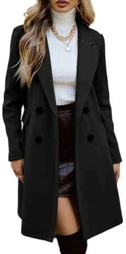 Generisch Wintermantel Damen Lang Wollmantel Damen Winter Mantel Frauen Übergangsjacke Elegant Winterjacke Warm Einfarbig Wintercoat Revers Parka Mit Knöpfen Trenchcoat Dicke Wolle Jacke