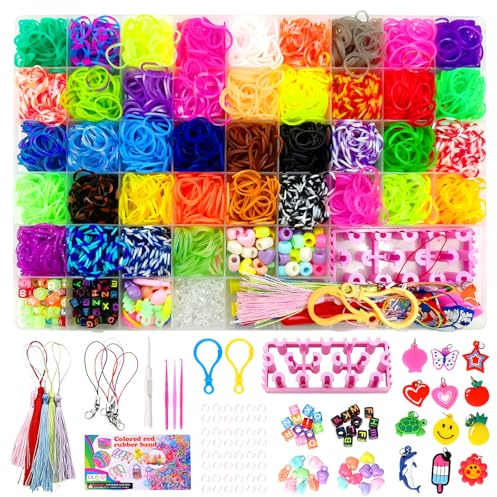 Tmefoy 3500+ Loom Bänder Set für Kinder, 40 Farben DIY Gummibänder mit Perlen Haken Charms und Aufbewahrungsbox, Geschenk Mädchen 5 6 7 8 9 10 Jahre, Geburtstagsgeschenk Mädchen Bastelset Kinder