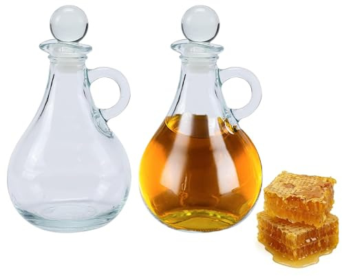Honigspender 2er Set 350 ml, Sirup Spender mit Griff & Ausgießer für Sirup | Honey Dispenser mit Gummistopfen und dickem Boden, Honigtopf für Honig, Salatdressing und Öl im Frühstück, Backen & Teestunde