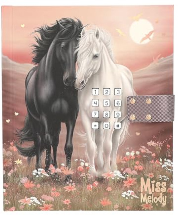 Depesche 13998 Miss Melody - Journal Intime avec Code numérique et Son, en Rose et Rouge, avec Motif Cheval et Fleurs, Comprenant 80 Pages Finement lignées et illustrées de Couleurs Vives
