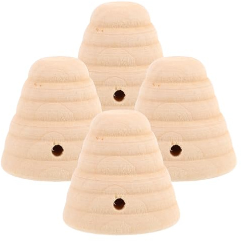 TOGEVAL 4 Pièces Décoration Ruche en Bois Massif Naturel Hauteur 45 CM X Base 48 CM Modèle DIY Nid D’Abeille Trous 05 CM Centre de Table et Décor de Fête à Thème Abeilles pour Salon
