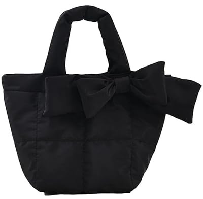 HUDFVIOI Plysch Väska Rymdvaddering Bomull Handväska För Kvinnor Vinter Nylon Axelväska Mjuk Quiltad Vadderad Kvinna För Kvinnor, Svart, 35X24X10CM