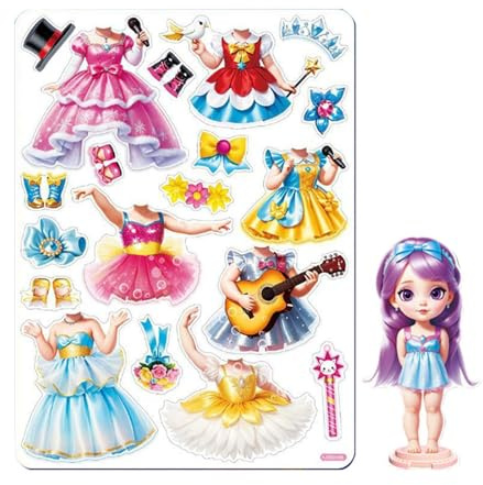 Prinzessinnen-Papierpuppen-Set – magnetisches Kleider-Kostüm-Set, modische Kleidungsausschnitte, kreative Anziehaktivität | Lustiges interaktives Rollenspiel, Geschicklichkeitsaufbau-Unterhaltungsspie
