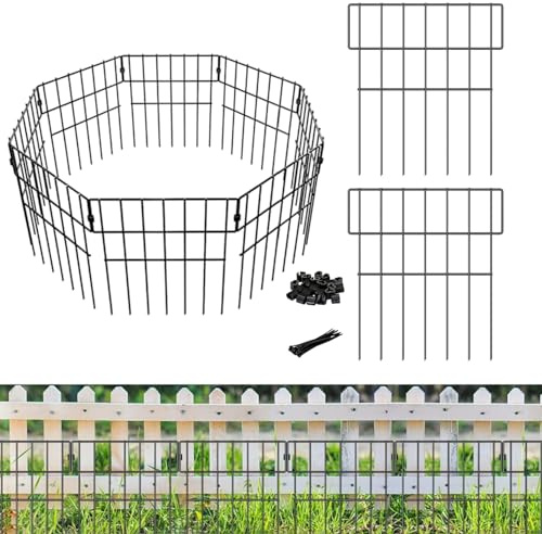 Juego de 10 vallas de jardín - Barrera para animales - Paneles de valla de metal antióxido - Valla para terraza - Vallas decorativas y bordes para perros, macizos de flores, patio