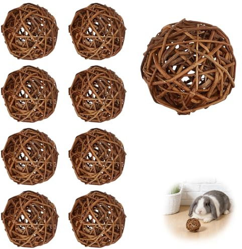 HZZON 9 Stück Kaubälle 5cm Kaninchen Spielzeug Natürlich Kauen Kleintierspielzeug Lustiger Nager Zubehör Natur Weidenball Spielzeug für Kleintiere Meerschweinchen Chinchillas Hamster Papagei