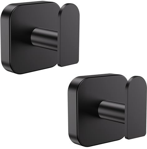 Aikzik Handtuchhalter ohne Bohren, 2er Set, Badezimmer Handtuchhalter aus Edelstahl, Klebehaken extra stark, Selbstklebend Haken für Bad und Küche, Schwarz