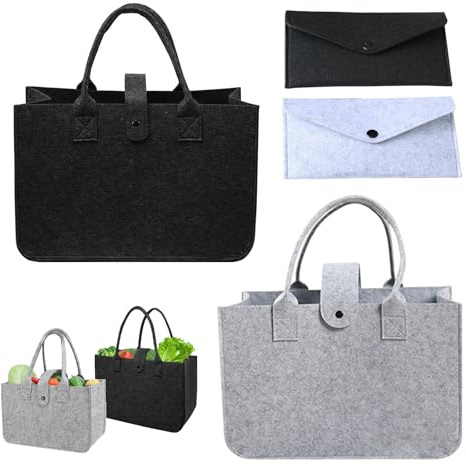 4 stycken filtväskor, 2 vikbara filtväskor, shoppingväska med 2 små filtväskor, filthandtag, återanvändbar shoppingväska, filt för shopping, gå ut resa, picknick (30 x 20 x 18/10 x 19 cm)