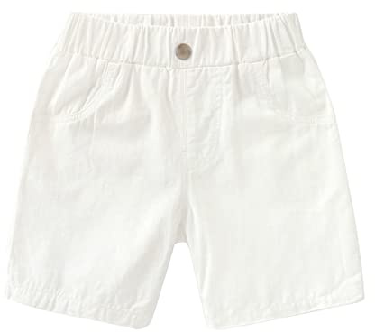 Mjjsk Pantaloncini da ragazzo casual leggeri eleganti pantaloncini da spiaggia per bambini elastico in vita traspirante estate comfort pantaloni corti, bianco, 2-3 Anni
