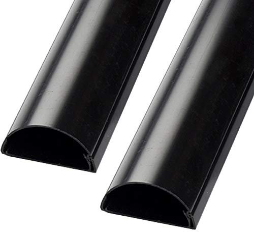 2m (2x 100cm) – 16mm x 8mm Black Trunking | HALF ROUND Cable Conduit Cover | HDMI AV TV Ethernet & Speaker Wire Ducting | Wall Tidy Management | Self-Adhesive Backing EASY INSTALL | Neat Skirting Home