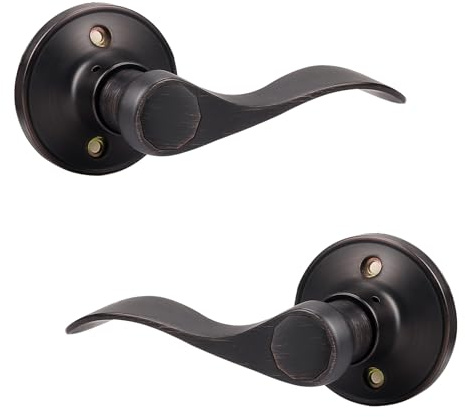 Probrico Pack of Two Dummy Door Lever for Left Hand and Right Hand Oil Rubbed Bronze Interior Door Handle Wave Style Non-Turning Door Knob Stainless Steel