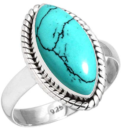 Jeweloporium Bague en argent sterling 925 avec turquoise bleue, taille 52, pour femme, bijou bohème avec pierres précieuses marquise