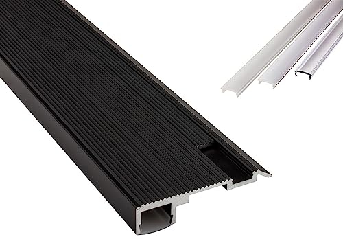 T-STA LED Premium Treppenprofil Alu Profil Universell schwarz 2m milky