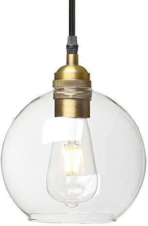 Yosoan Nordic Industrial Glass Ball Pendant Light, Kitchen Dining Room Pendant Light Ceiling, Decorative Lighting, E27 Base (Antique)
