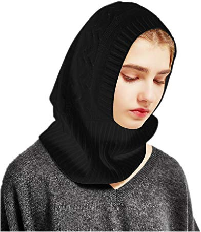 Prettystern Damen Herren 100% Kaschmir Kapuzen-Schal, weiche Schalmütze mit Kordelzug, warmer Loop Schal mit Kapuze