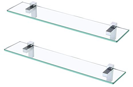 KES Estanteria Baño Estante Vidrio Baño 8MM Grueso Cristal Templado 2 Piezas Estantería de Cristal Ducha 60CM Pared Acabado Pulido, BGS3201S60-P2