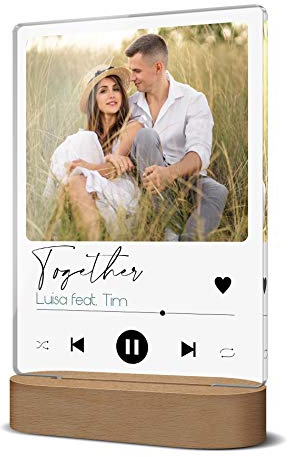 LED Spotify Glas Bild mit Foto - beleuchtetes Music Glas Acryl - Song Cover Nachtlicht - Musiktafel Leuchtbild - personalisiertes Vatertagsgeschenk Papa o. Geschenk Freund Freundin Geburtstag