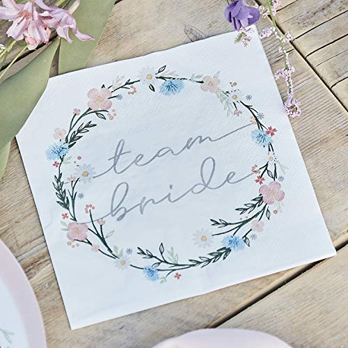 Ginger Ray Papierservietten für Junggesellinnenabschied, Blumendruck, Team Bride, 16,5 x 16,5 cm, Weiß, 16 Stück