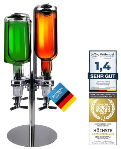 GOODS+GADGETS® Bar Butler Spritdispenser - 4 Flaskor, 4 cl Dos | Exakt 4 cl dosering per hällning - väggmontering eller fristående stativ - passar flaskor upp till 1,5 l