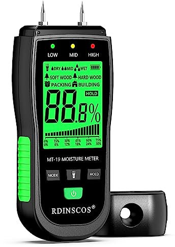 RDINSCOS Damp Meter – Moisture Detector for Walls, Wood & Firewood | Pin-Type Moisture Meter for Plaster, Logs & Caravans