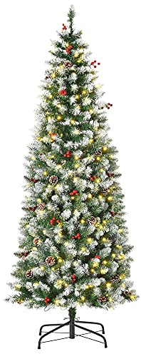 HOMCOM Künstlicher Weihnachtsbaum 180 cm mit LED Beleuchtung, Schnee | Tannenbaum Künstlich, 618 Spitzen, Christbaum Weihnachtsdeko, inkl. Stahlständer, für Drinnen