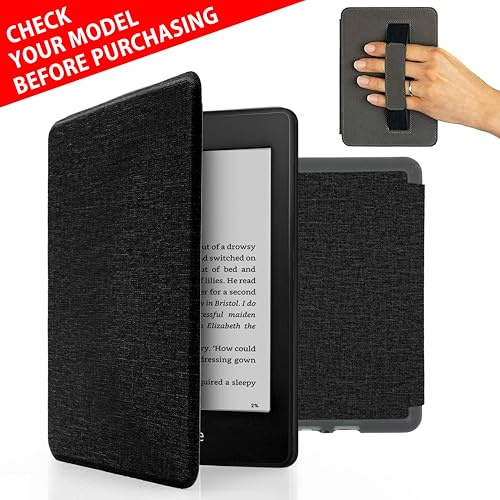 MyGadget Hülle für Kindle Paperwhite 10.Generation [ Modell 2018 - PQ94WIF - 6 Zoll ] mit Handschlaufe & Auto Sleep | Wake Funktion - Flip Case in Schwarz