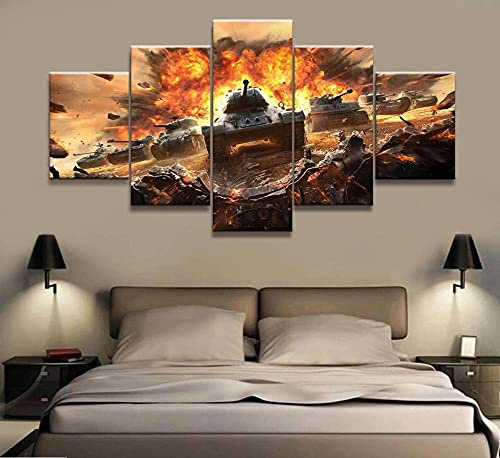 MPPSU Militär-Krieg-World-Of-Warships-Panzer Wanddekoration Wohnzimmer Leinwandbild Jugendzimmer Poster Set Modern 5 Teiliges Wandbild Bedroom Decor XXL Bilder Mit Rahmen 100 * 50cm