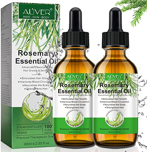RosmarinöL Haare und Hautpflege (2×60ML), 100% Reines äTherisches RosmarinöL FüR Haarwachstum, Haarverdickung, Tief NäHrende Kopfhaut, Aromatherapie-Diffusor, Luftbefeuchter, Hautmassage
