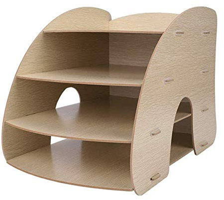 ZLASS File Rack Papier-Briefablage-Organizer, Holz-Schreibtisch-Ordner-Organizer, Lagerregal, Büro-Ordner, Bücherregal, Tabletthalter (Eichenfarbe) Office File Organizer Shelf