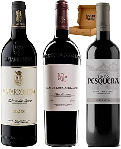 Pack Vinos Ribera del Duero - Envio 24h - Vinos Regalo - P. Capellanes Crianza, Matarromera, Pesquera -Cosecha Privada (3 x Botella 75 cl, 1.01)