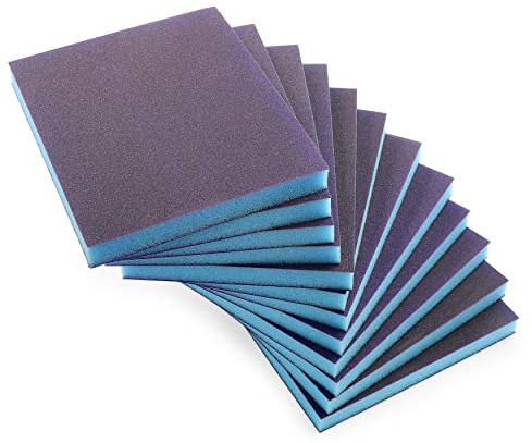 Jamiikury Lot de 12 éponges de ponçage grain 220, lavables et réutilisables, papier abrasif humide et sec pour bois, métal, meubles, peinture et cloison sèche