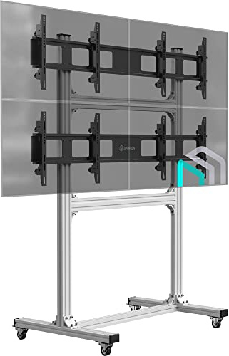 ONKRON Support Mobile en Aluminium pour Mur Video, Mur d Image 4 Écrans de 43-55 Pouces et 50 kg Chacun - Support TV roulettes/Mur d Écran LED Accessoires pour TV et Vidéo FSPRO2L-22 Argenté