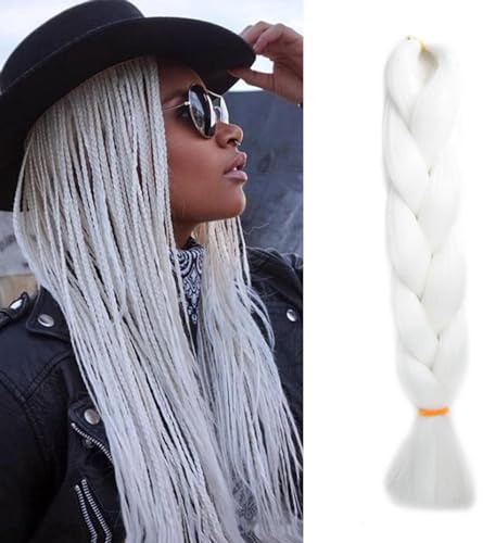Treccine Extension Capelli Sintetici per Treccine Africane 1 Ciocche Trecce Jumbo Braiding Hair, Bianco