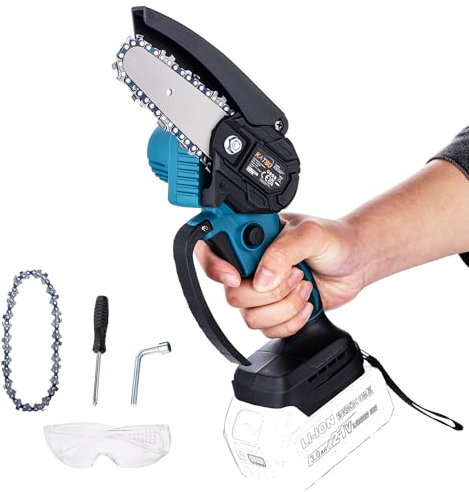 KATSU FIT-BAT Mini Tronçonneuse sans Fil Brushless 21V 4 Pouces Moteur sans Balais avec Chaîne Supplémentaire et Pompe à Huile Manuelle pour Bois élaguer des Arbres Jardin, sans Batterie