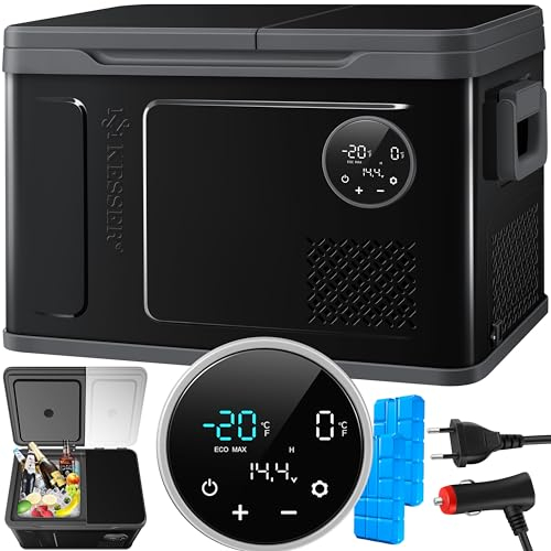 KESSER® Compressore Frigorifero Box 2 in 1 Doppia Zona, e Congelatore Elettrico, LED Touch 12/24 V 230 V, Raffreddamento fino a -20 °, Nero/Antracite, 49 Litri
