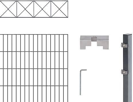 Alberts 667405 Doppelstabmattenzaun »Nexus« als 7 tlg. Zaun-Komplettset | verschiedene Längen und Höhen | kunststoffbeschichtet, anthrazit | Höhe 100 cm | Länge 2 m