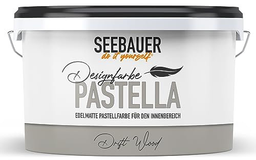 SEEBAUER diy Pastellfarbe PASTELLA Grau 2,5L (Drift Wood) Edelmatte Wandfarbe Grau Beige - Innenfarbe sehr hohe Deckkraft - Matt, Abwaschbar und Tropffrei