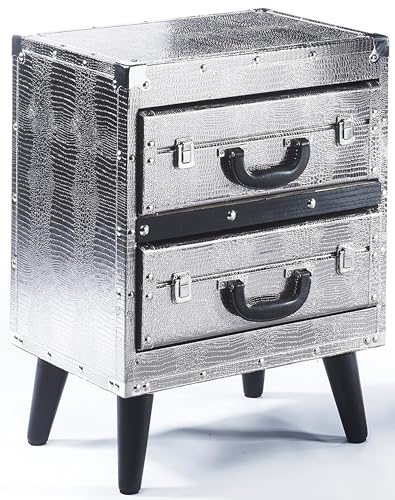 Kobolo Kofferregal mit 2 Fächern, Silber, 42x30x56cm, Schubladenregal in Kofferoptik, stilvolle & funktionale Aufbewahrung mit Stauraum