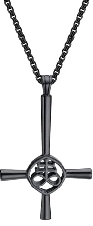 OIDEA Collana Croce Leviatano Invertita: Ciondolo Crocifisso Uomo Nero Acciaio con Simbolo Demone Satana Gioielli Religiosi Amuleto Regalo per Battesimo Halloween Natale Compleanno