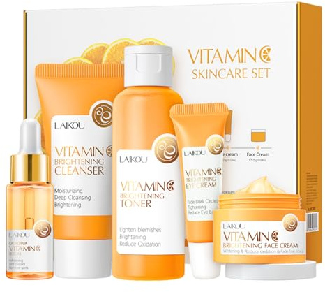 5Pcs Skincare Gift Set for Teenage Girls, Vitamin C Face Skin Care Kit With Cleanser, Toner, Face Serum, Eye Cream, Cream, Travel Skin Care Sets & Kits, Hydrating Facial Kit Skincare Set for Women Men